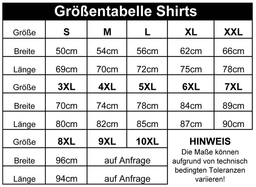 Grössen Dartshirts